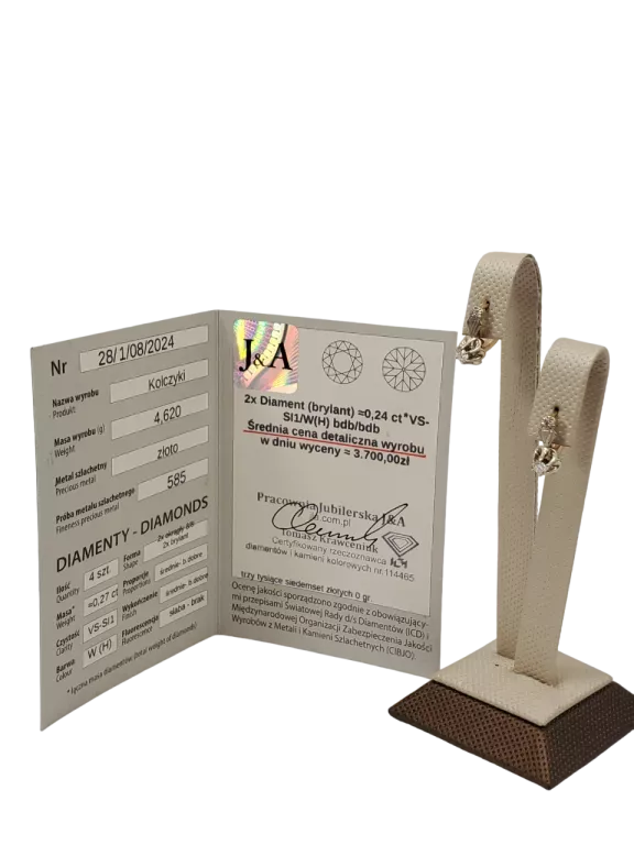 ZŁOTE KOLCZYKI Z BRYLANTAMI 0,27 CT 585 4,62 G