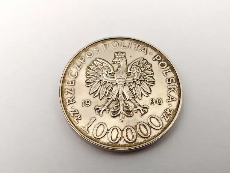 SREBRNA MONETA SOLIDARNOŚĆ 1980-1990 100.000ZŁ UNCJA 999