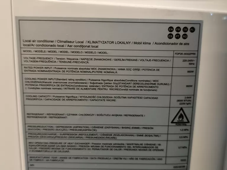 KLIMATYZATOR PRZENOŚNY MONOBLOCK GOODHOME 9000 BTU 2600W