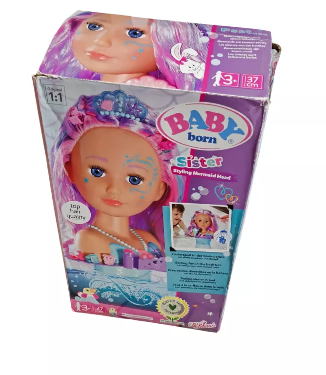 BABY BORN SISTER STYLING MERMAID HEAD BATH DOLL WIELOBARWNY