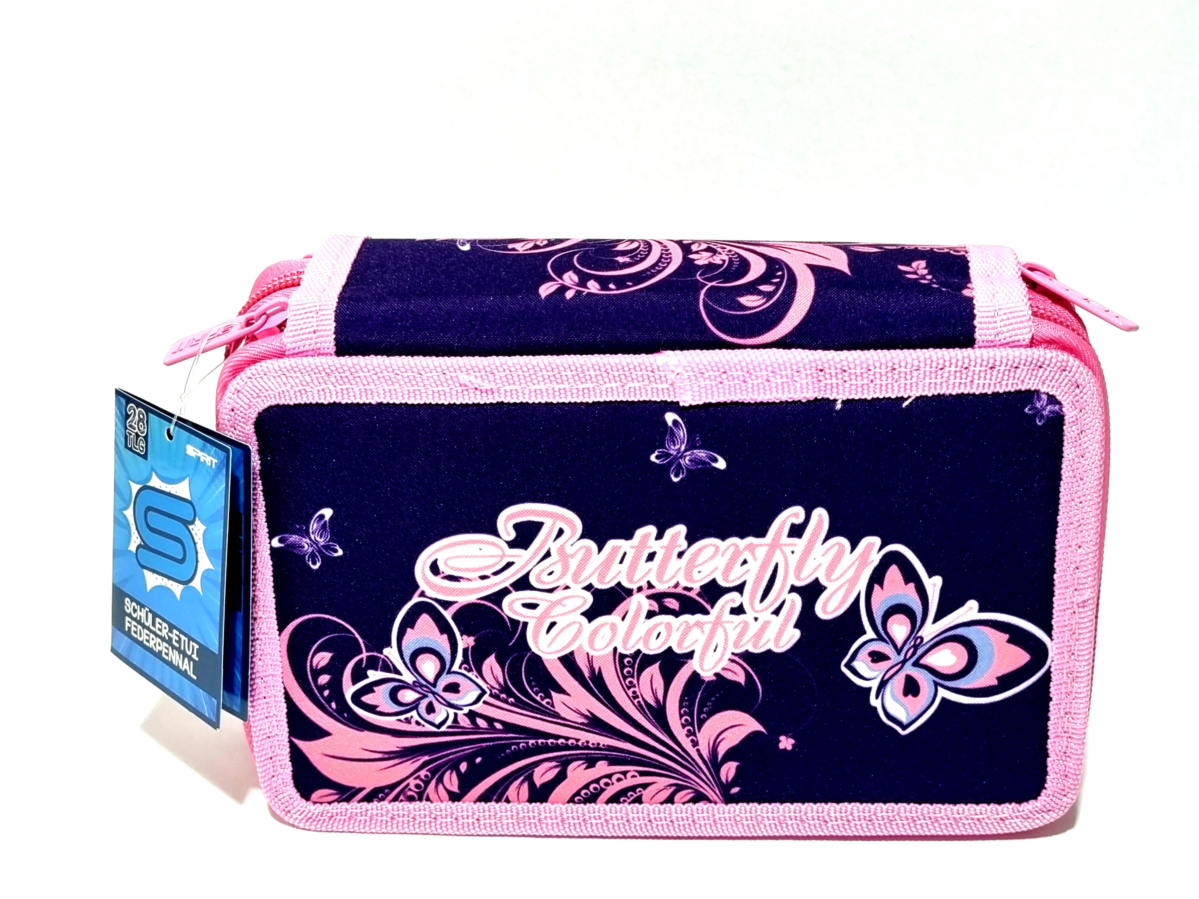 piornik-szkolny-spirit-trojkomorowy-z-wyposazeniem-28-sztuk-motyl-rozowy-stan-11323-2