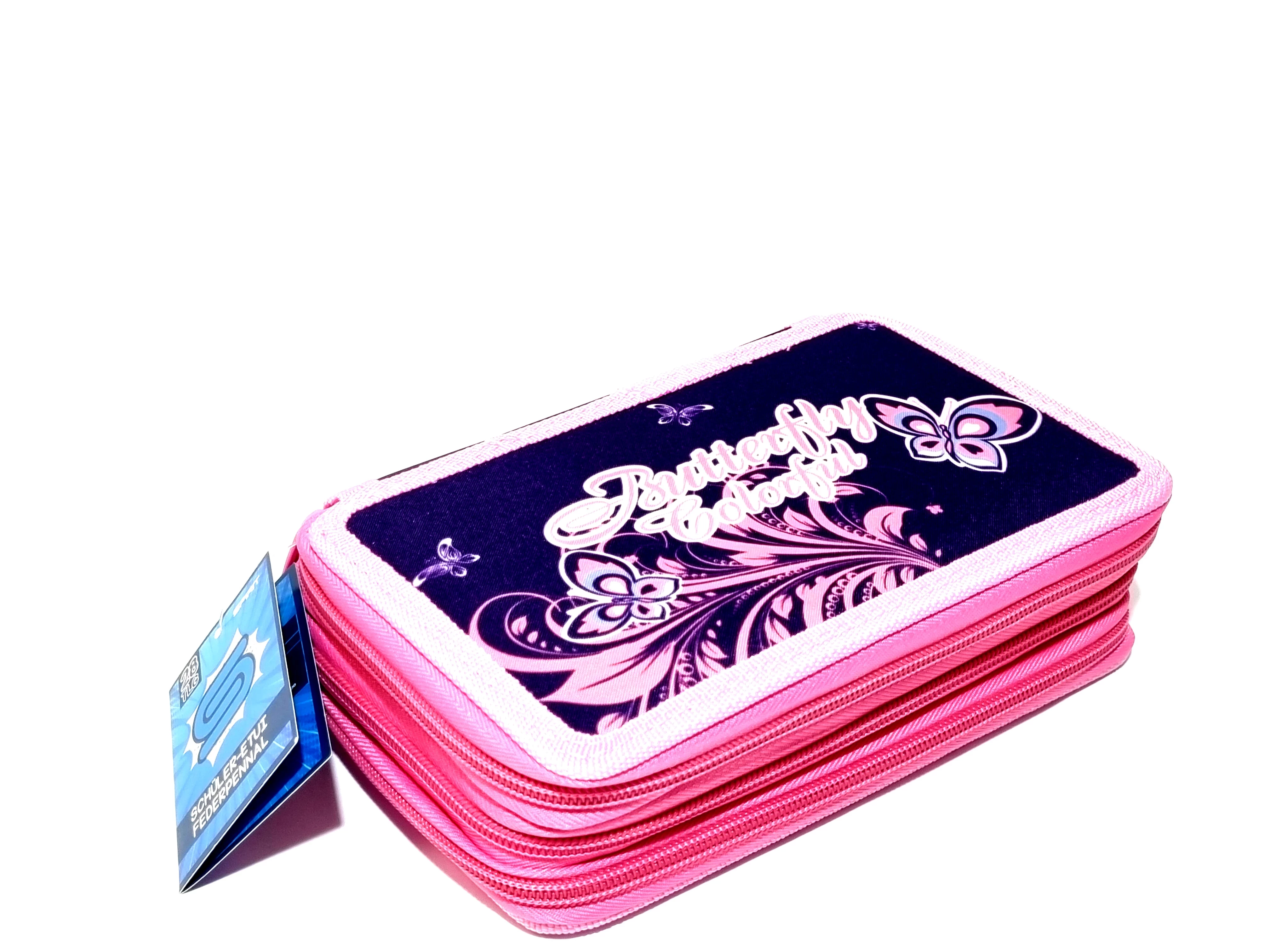 piornik-szkolny-spirit-trojkomorowy-z-wyposazeniem-28-sztuk-motyl-rozowy-ean-gtin-3871284081378