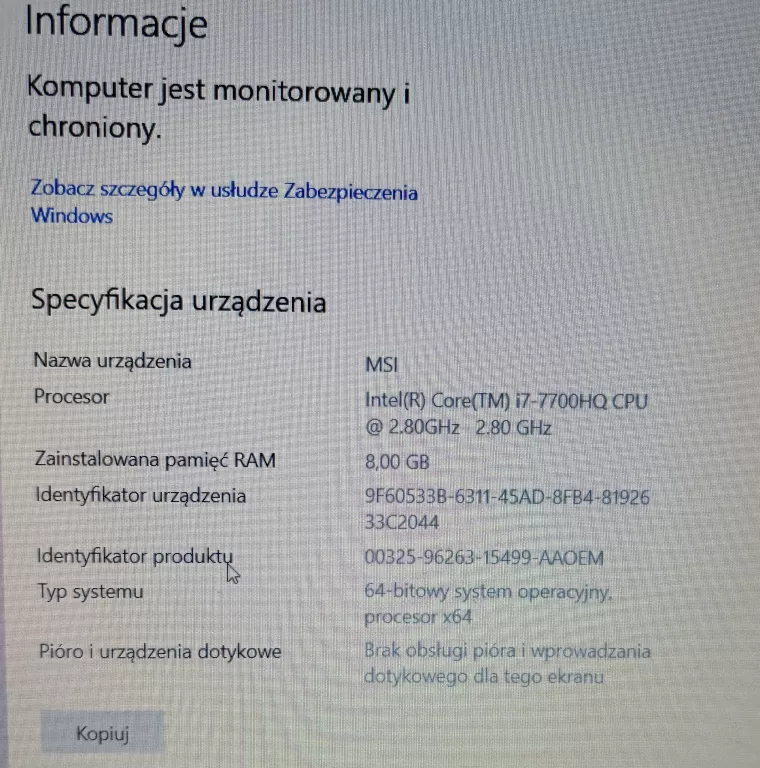 LAPTOP MSI GV62 8GB/1TB/I7/GEFORCE GTX 1015/WIN10 - ZABRANE