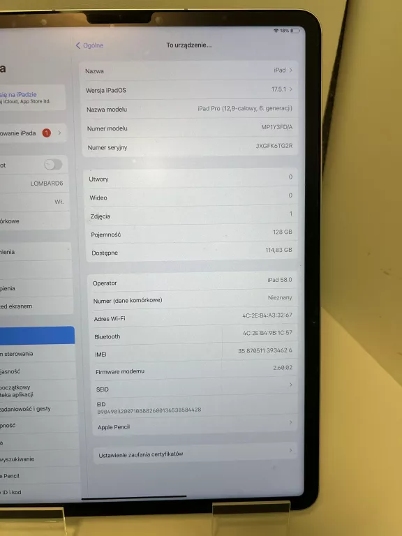 TABLET APPLE IPAD PRO 12.9 6 GEN. MP1Y3FD 128GB CELLULAR
