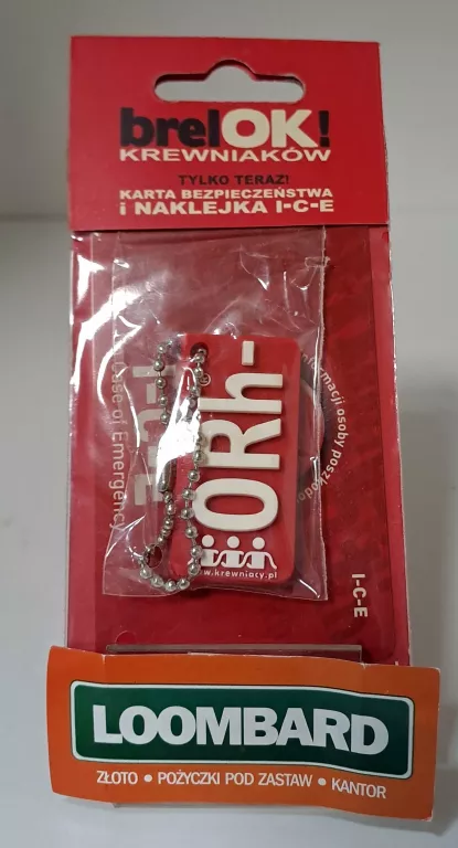 KARTA ICE BRELOK Z SYMBOLEM GRUPY KRWI 0RH-