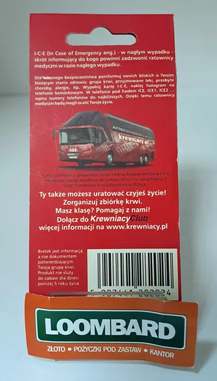 KARTA ICE BRELOK Z SYMBOLEM GRUPY KRWI 0RH-