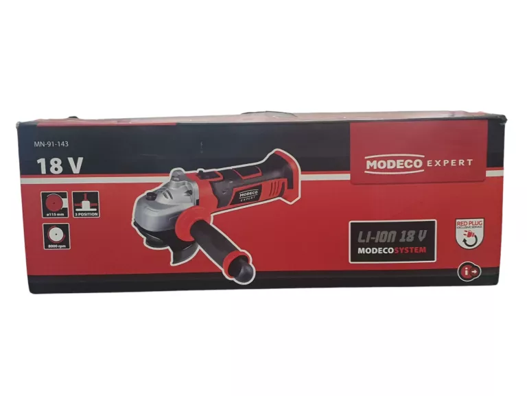 MODECO SZLIFIERKA KĄTOWA BUDOWLANA AKUMULATOROWA SYSTEM 18V TARCZA 115 MM