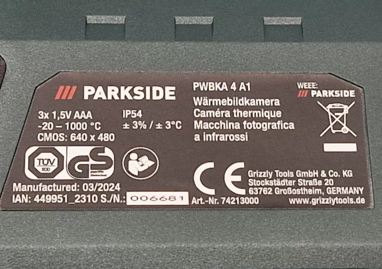 KAMERA TERMOWIZYJNA PARKSIDE PWBKA 4 A1