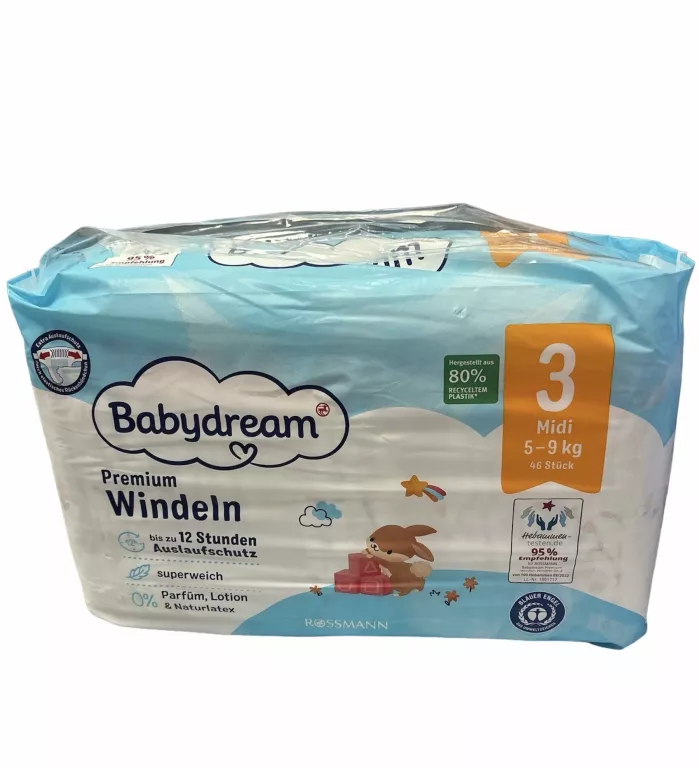 PIELUSZKI BABYDREAM MIDI ROZMIAR 3 (5-9KG) 32 SZT.