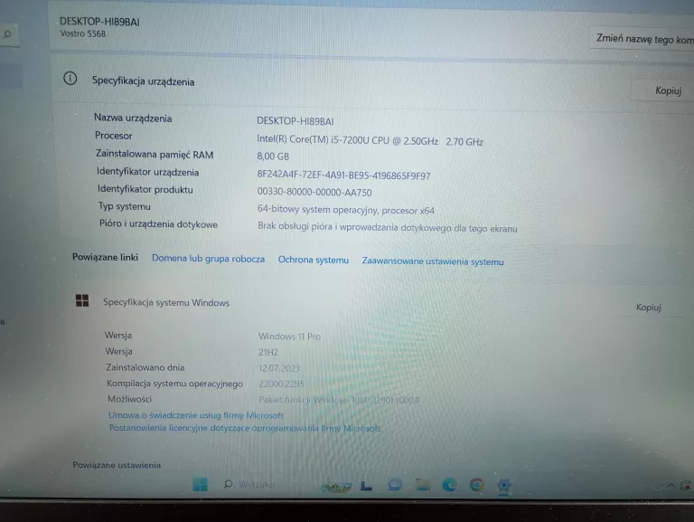 LAPTOP DELL VOSTRO 15 5000 8/256 GB WIN10PRO I5