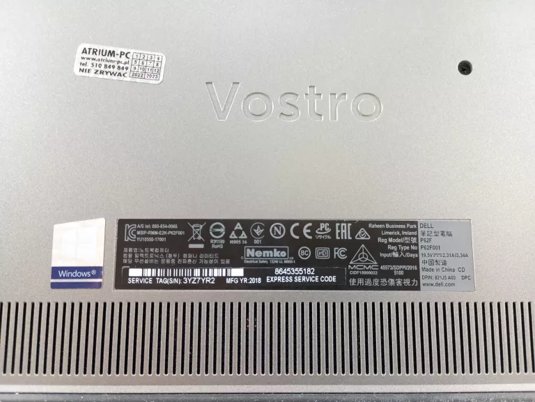 LAPTOP DELL VOSTRO 15 5000 8/256 GB WIN10PRO I5