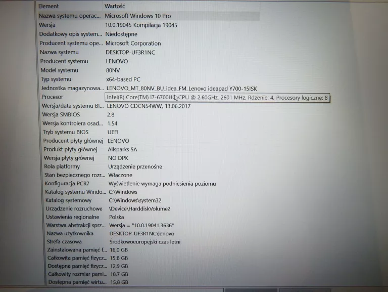 LAPTOP GAMINGOWY LENOVO Y700