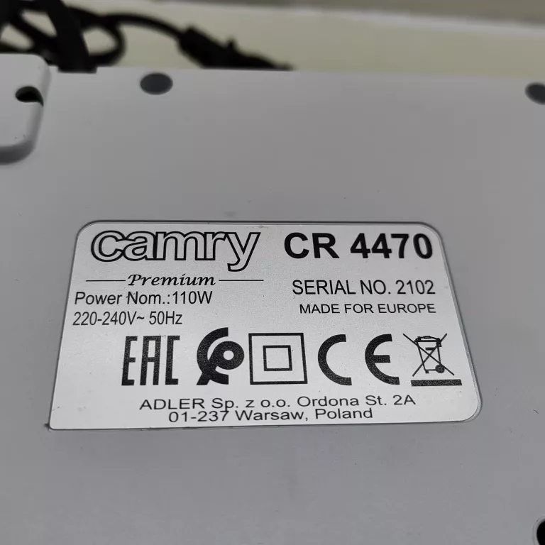 ZGRZEWARKA PRÓŻNIOWA CAMRY 110W BIAŁA CR 4470