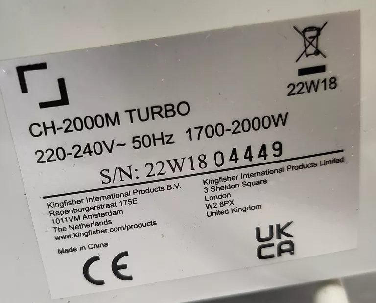 GRZEJNIK ELEKTRYCZNY CH-200M TURBO 2000W Z DMUCHAWĄ