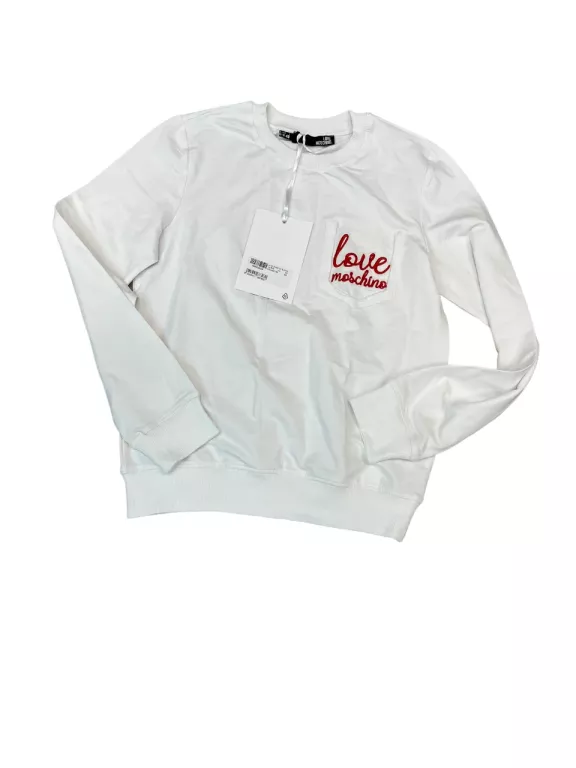 BIAŁA BLUZA LOVE MOSCHINO Z NAPISEM / ROZMIAR 34 / POWYSTAWOWA