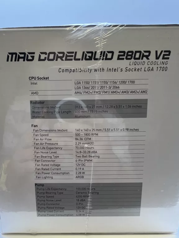 CHŁODZENIE WODNE CPU MSI MAG CORE LIQUID 280R V2 GWARANCJA FOLIA !!!