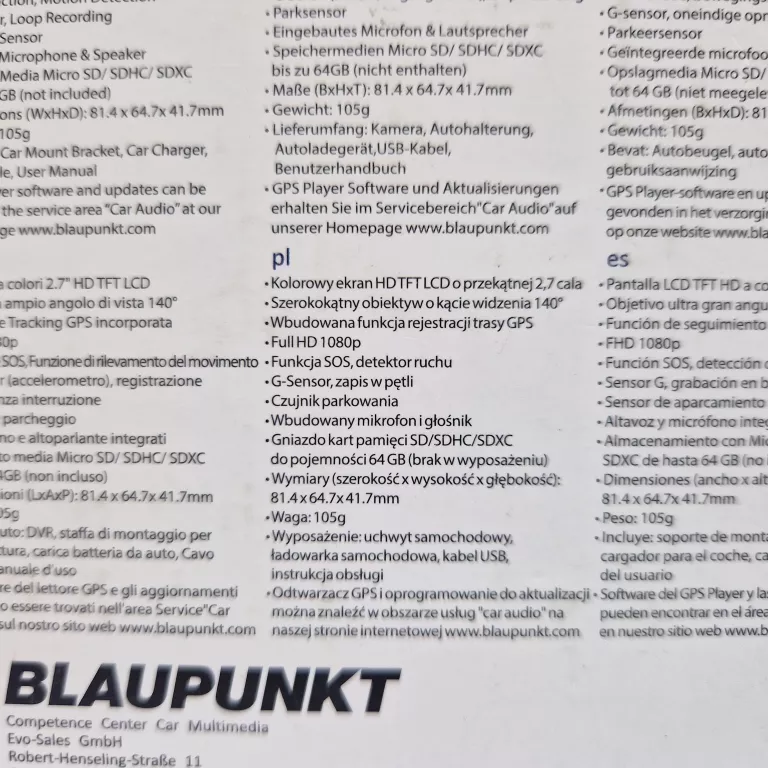 BLAUPUNKT CYFROWY REJESTRATOR WIDEO BP 3.0 FHD GPS