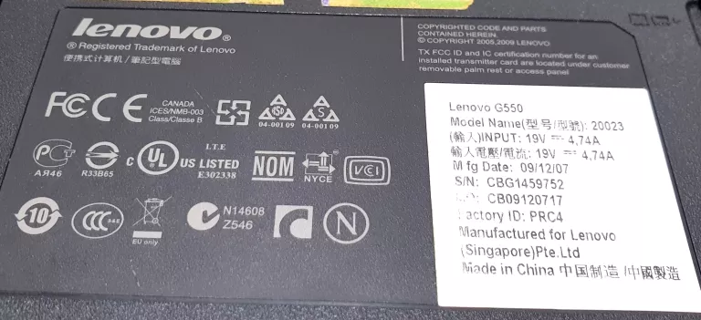 LAPTOP LENOVO G550 INTEL CORE 2,2GHZ 4/320GB HDD WINDOWS 10 NVIDIA 210M