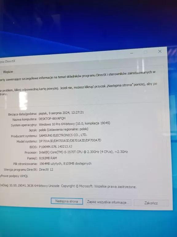 KOMPUTER AIO SAMSUNG DP700A3D I5-3570T/ 23''/ 8GB / 512GB / WIN 10