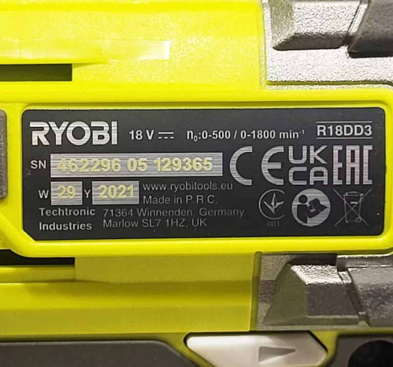 WKRĘTARKA RYOBI R18DD3 18V + AKUMULATOR 1,5 AH + ŁADOWARKA + TORBA