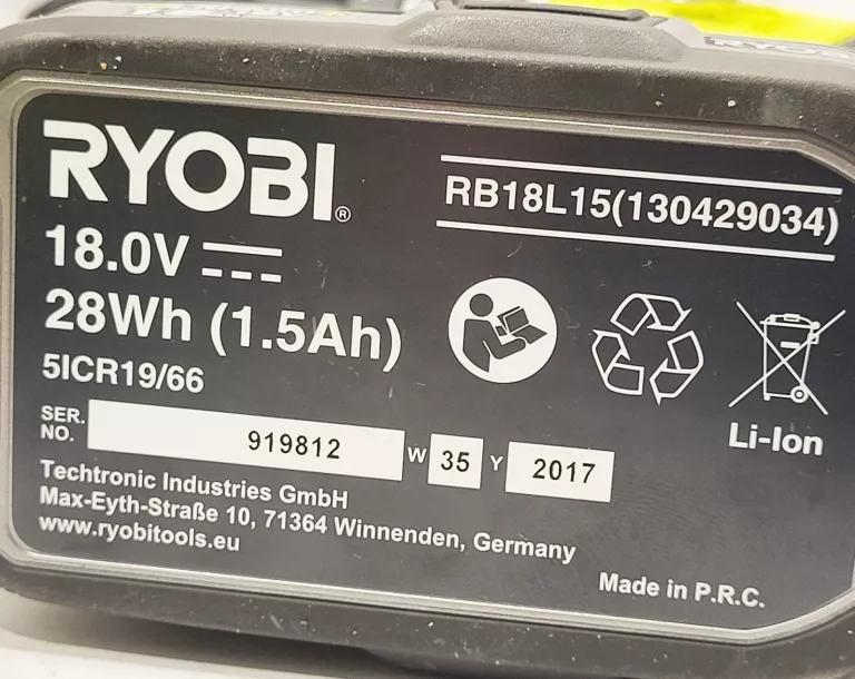 WKRĘTARKA RYOBI R18DD3 18V + AKUMULATOR 1,5 AH + ŁADOWARKA + TORBA