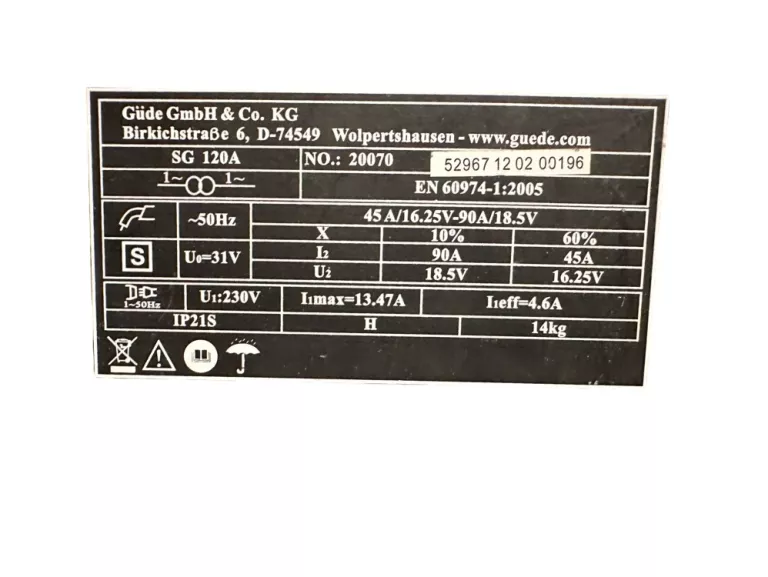 NIEMIECKA SPAWARKA INWENTOROWA GÜDE SG 12 AK IGBT 25 – 120 A