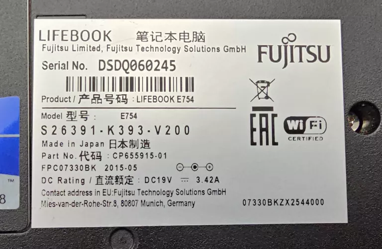 FUJITSU LIFEBOOK E754 I5-4210M 4GB 512GB SSD WIN10P + ZASILACZ