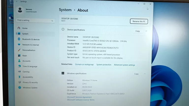 LAPTOP LENOVO V15-IIL 12/256 GB CORE I5-10 W11