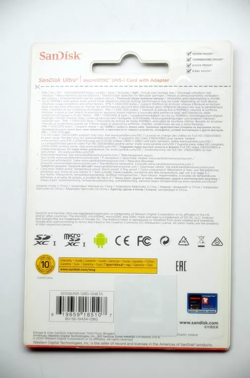 KARTA PAMIĘCI SANDISK ULTRA MICROSDXC 128 GB CLASS 10 UHS-I 100 MB/S