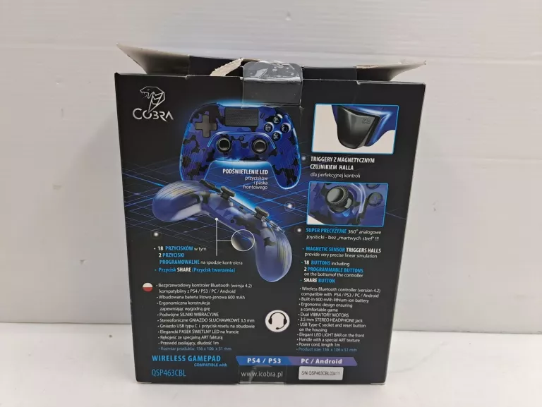 KONTROLER COBRA QSP453BL PC PS3 PS4 NIEBIESKI