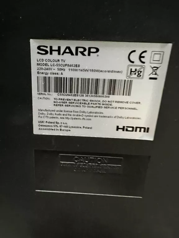 TELEWIZOR SHARP LC-55CUF8462ES SMART FULL HD + PILOT