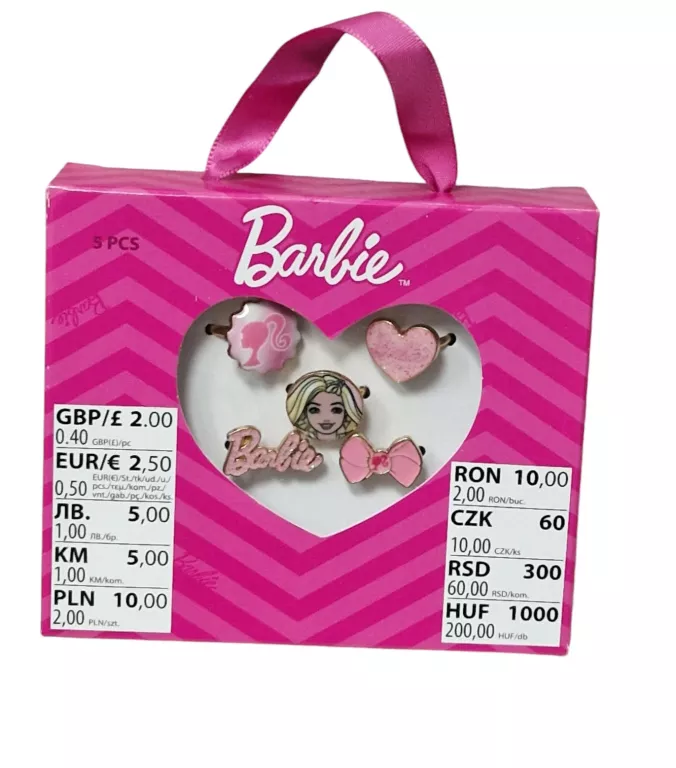 ZESTAW PIERŚCIONKÓW DLA DZIEWCZYNKI BARBIE 5 SZT.