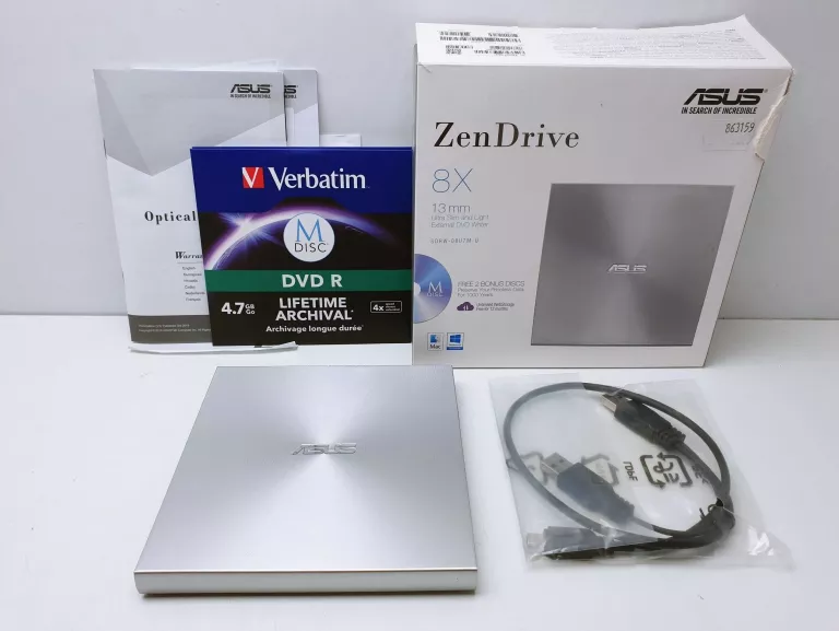 NAPĘD ZEWNĘTRZNY NAGRYWARKA DVD USB ASUS ZENDRIVE 8X KOMPLET