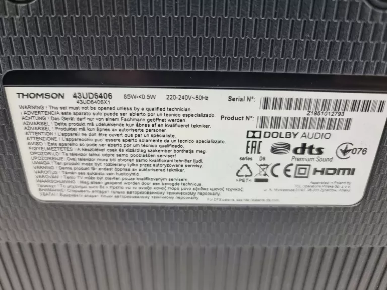 TELEWIZOR LED THOMSON 43UD6406 43 CALE 4K UHD