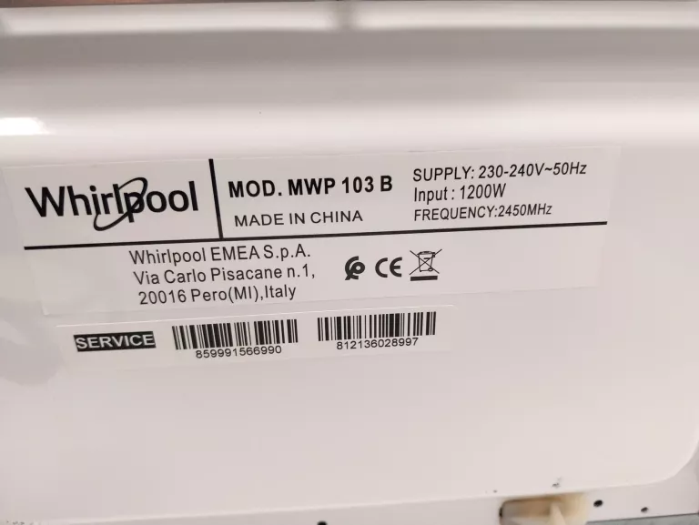 KUCHENKA MIKROFALOWA WHIRLPOOL MWP103B C00K 20