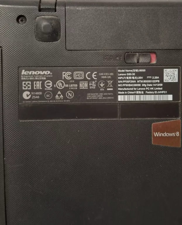 LAPTOP LENOVO G50-30 15,60" 4 GB/500 GB+ ZASILACZ