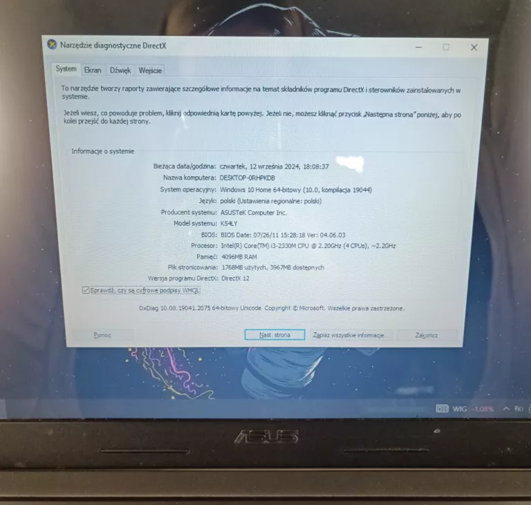 LAPTOP ASUS X54H CZYTAJ OPIS