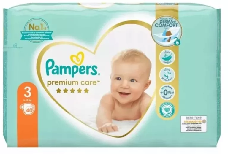 PIELUSZKI DLA DZIECI PAMPERS PREMIUM CARE ROZMIAR 3 40 SZT USZKODZONE OPAK