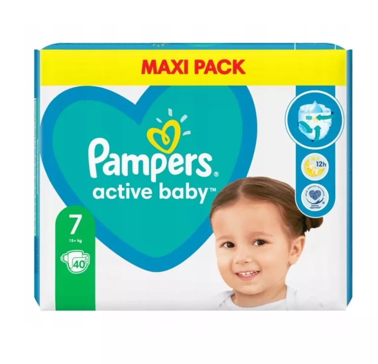 PAMPERS PIELUSZKI ACTIVE BABY MAXI PACK ROZMIAR 7 40 SZTUK