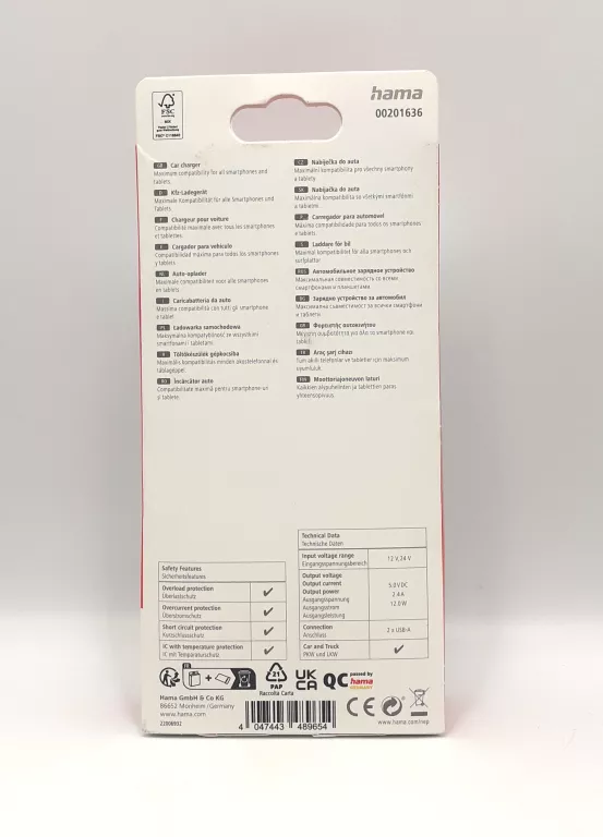 ŁADOWARKA SAMOCHODOWA HAMA 2X USB-A 12W