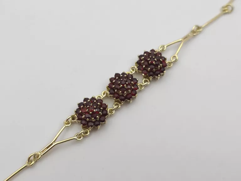 ZŁOTA BRANSOLETKA Z GRANATAMI - 585 14K 17CM 14,25G