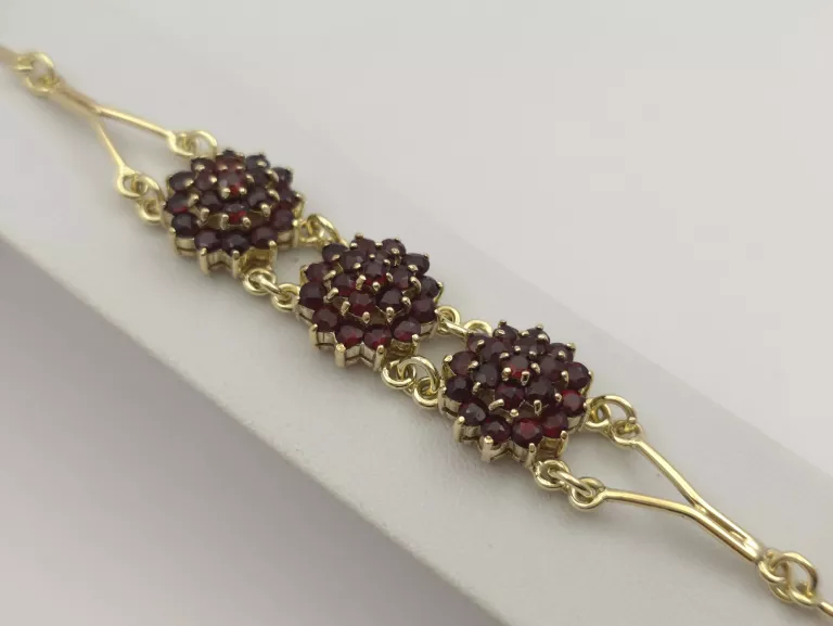 ZŁOTA BRANSOLETKA Z GRANATAMI - 585 14K 17CM 14,25G