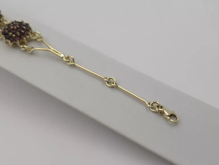 ZŁOTA BRANSOLETKA Z GRANATAMI - 585 14K 17CM 14,25G