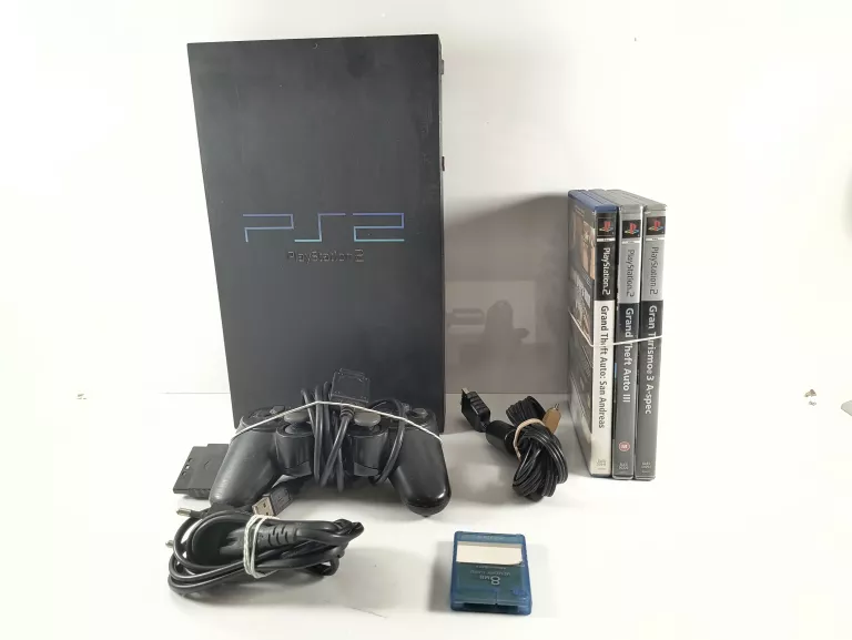 KONSOLA PS2 FAT + PAD + KARTA PAMIECI + 3 GRY