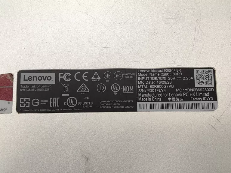 LENOVO IDEAPAD 100S-14IBR N3060 2GB RAM 64GB MMC W10H