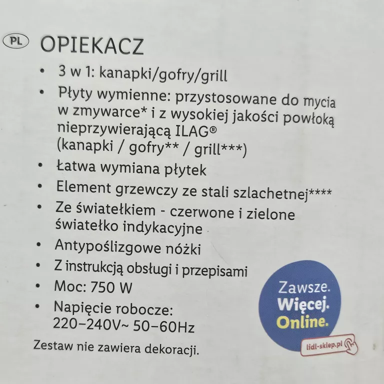 OPIEKACZ GRILL SANDWICZER GORFOWNICA SILVERCREST 3W1 750W