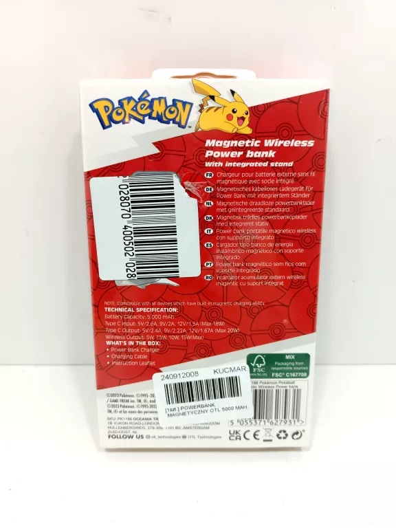 POWERBANK OTL 5000 MAH, USB-C 15W, POKEMON POKEBALL ZE STOJAKIEM