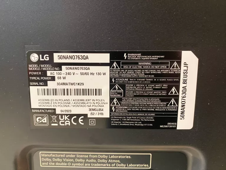 TELEWIZOR LED LG 50NANO763QA 50" 4K UHD SMART TV DVB-T2