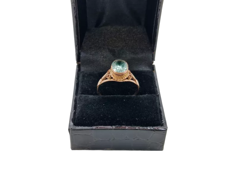 ZŁOTY PIERŚCIONEK Z SYNT. SPINEL ZIELONY 585 2,50G R21