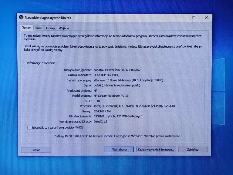 HP STREAM 13-C130NW N2840 2GB RAM 32GB SSD W10H